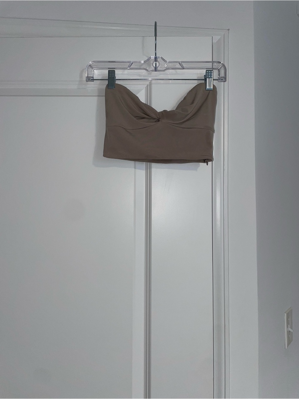 NBD Nude Twist-Front Strapless Crop Top